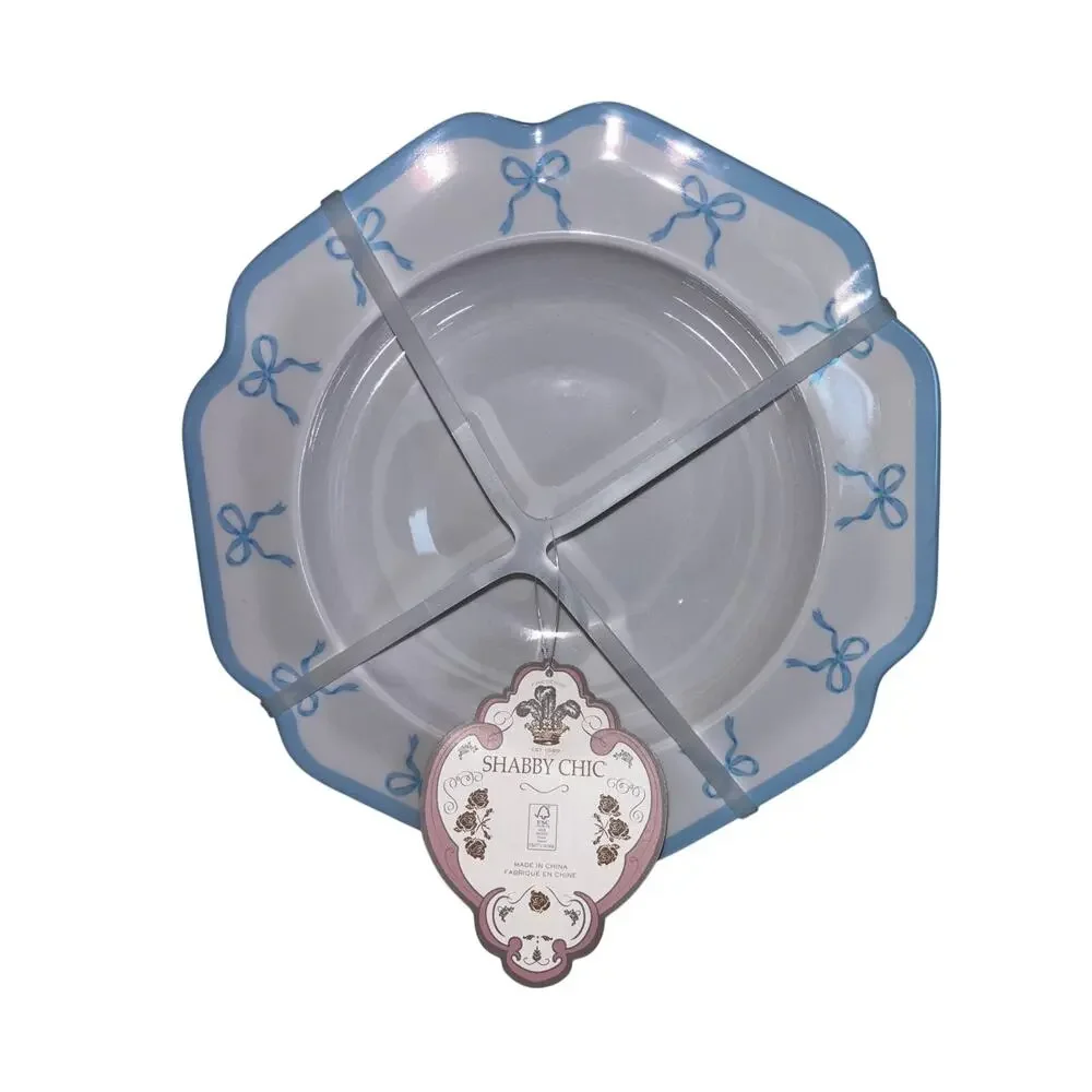 Shabby Chic Baby Blue Bow Coquette Melamine Plastic Bowls Set of Four 10